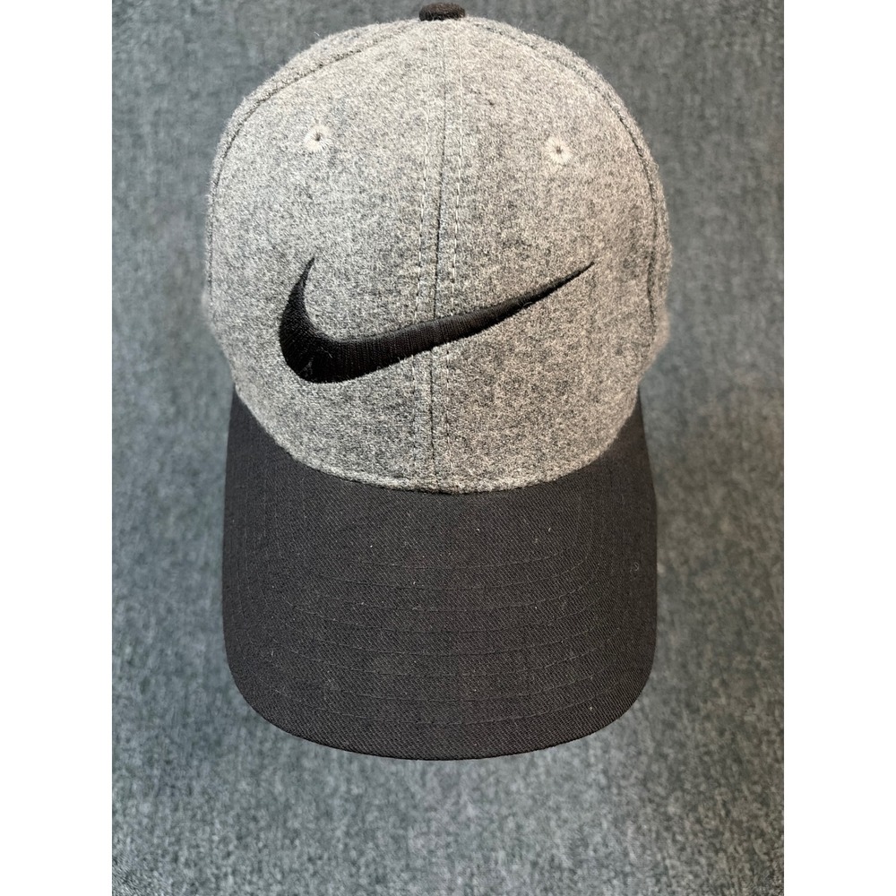 Vintage Nike Wool‎ Blend Swoosh Baseball Cap Grey Black  One Size Fits All